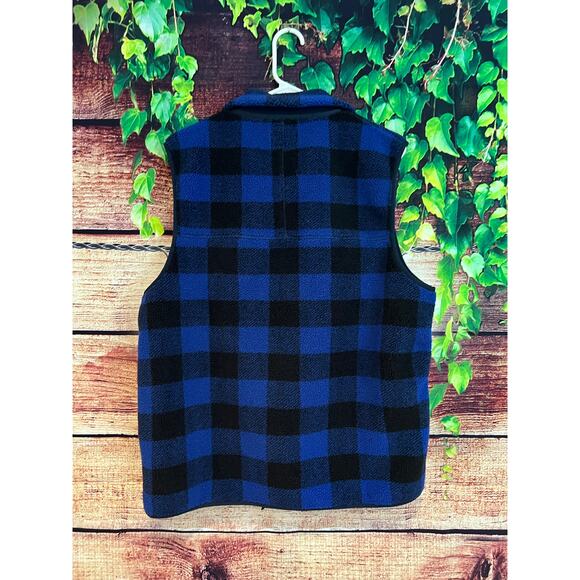 J Crew Nordic Sherpa Fleece Vest Terry Buffalo Check Blue Black Men's M (Fits L) - Picture 5 of 9